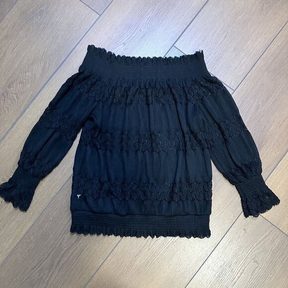 Deletta Anthropologie Black Riley Off-the-Shoulder Top Size S Dark Romance - Picture 5 of 9